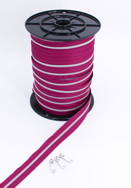 Endlosreißverschluss metallisiert beere/ silber (1m)